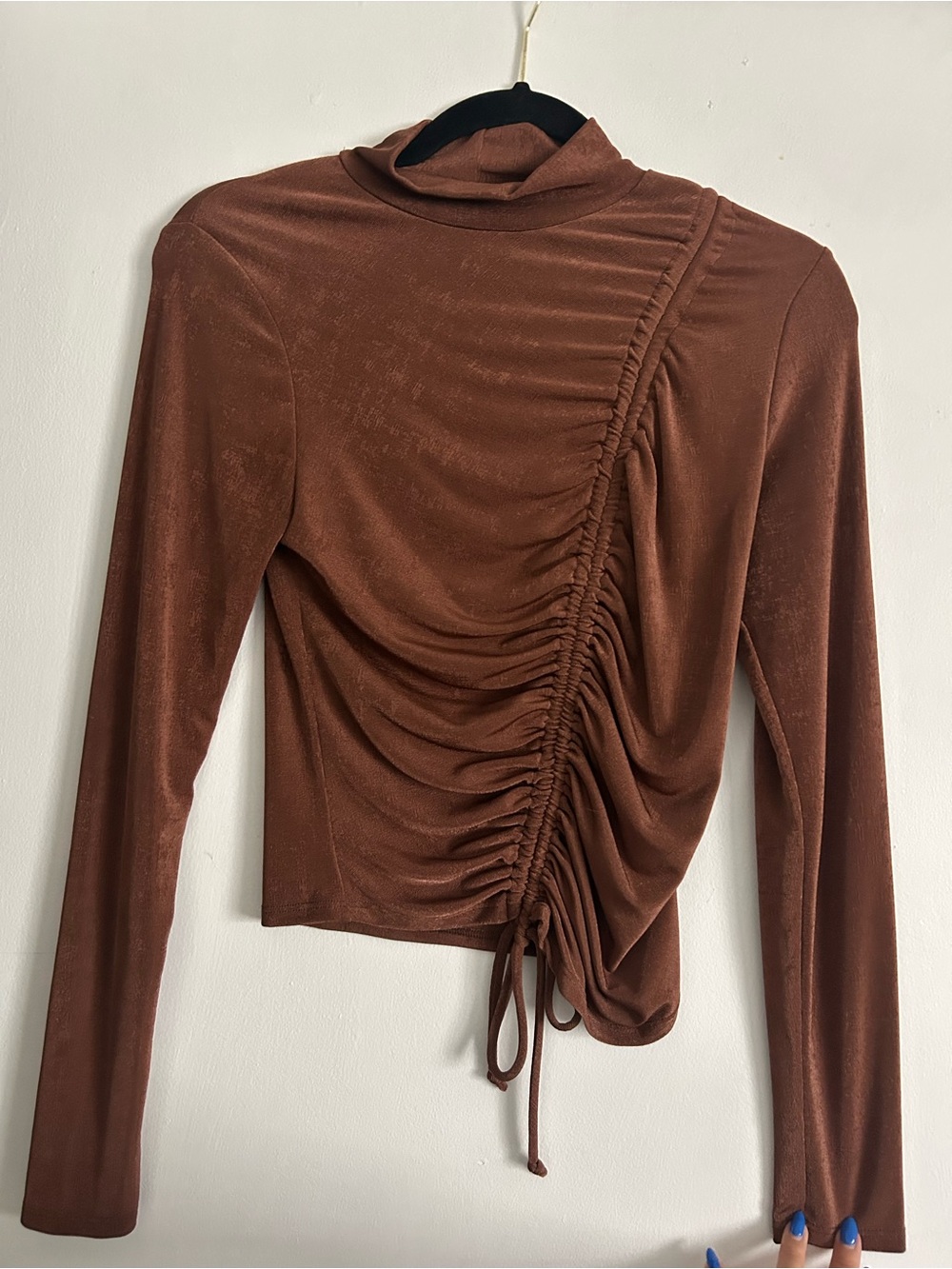 Forever 21 Brown Ruched Asymmetric Long-Sleeve Top